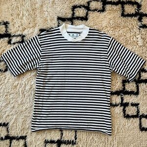 Men’s Barbour White Label Black and White Striped T-Shirt, Size Small